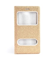 Galaxy A7 2016 Kılıf Simli Dolce Kapaklı Kılıf (Gold)