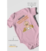 Dedemin Emekli Maaşını Yemeye Geldim Baskılı Bebek Zıbını – Çıtçıtlı Body  %100 Pamuk Kısa Kol (Koyu Pembe)