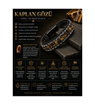Sertifikalı Kaplan Gözü Siyah Hematit Arpa Kesim Kilitli Doğal Taş Deri Erkek Bileklik