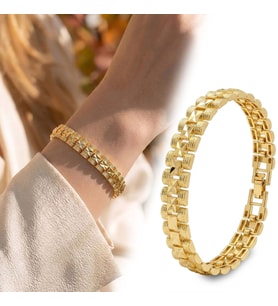Premium Şık ve Parlak Nexa 24K Gold Kaplama 8 mm Kadın Bijuteri Bileklik 3183KBV5D3 - (~18cm)