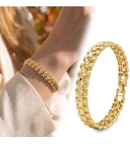 Premium Şık ve Parlak Nexa 24K Gold Kaplama 8 mm Kadın Bijuteri Bileklik 3183KBV5D3 - (~18cm)