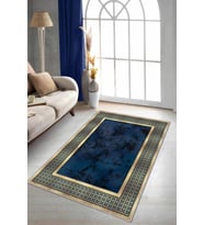 Lacivert Çerçeveli Kaymaz Tabanlı Dekoratif Halı AR718 - 100 x 160 cm