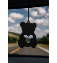 Lazer Kesim “❤️🐻” Kalp Tutan Ayı Araba Dikiz Aynası Süsü (Siyah)