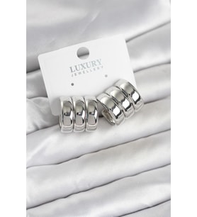 Pirinç Gümüş Renk Üçlü Görünüm Kadın Küpe - TJ-BKP11756