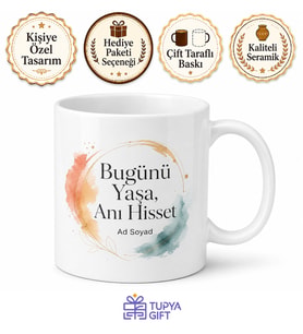 Anı Yaşa Yazılı Baskılı Kupa Bardak Hediye Motivasyon Porselen Mug