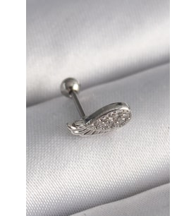 316L Çelik Gümüş Renk Zirkon Taşlı Kanat Tragus Piercing 5886 - HPSBYI8806-4065