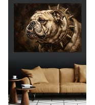 Dikenli Tasmalı Bulldog Köpek Portresi Dekoratif Kanvas - Mdf Ahşap Tablo