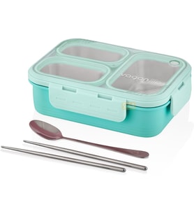 Vagonlife Bento 620ml Lunchbox Tek Katlı 3 Bölmeli Çelik Sefer Tası Yemek Kutusu (Turkuaz)
