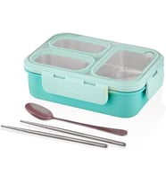 Vagonlife Bento 620ml Lunchbox Tek Katlı 3 Bölmeli Çelik Sefer Tası Yemek Kutusu (Turkuaz)