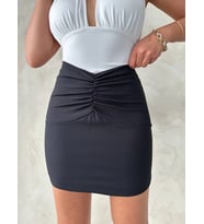 Önü büzgülü etek siyah s24222