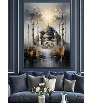 Altın Parıltılı İstanbul Camii Görünümü Dekoratif Kanvas - Mdf Ahşap Tablo