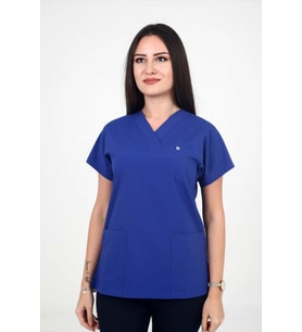Deniz İş Kadın Likralı Yarasakol Saks Mavisi Renk Scrubs Teküst