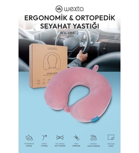 Wexta Seyahat Boyun Yastığı Comfort Ortopedik Seyahat Yastığı Visco Pembe