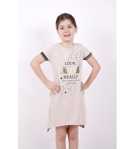 Toontoy Kız Çocuk Fabulous Baskılı Elbise (Kahve Melanj)