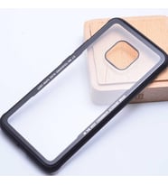 Huawei Mate 20 Pro Kılıf Silikon Kenar Arkası Şeffaf Cam Lüx Kapak (Siyah)