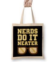 Funny Nerds Do It Neater Cool Nerdy Geeky Bez Çanta Uzun Saplı