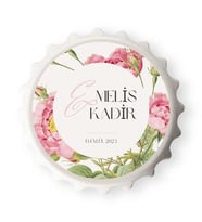 Kişiye Özel Güllü ve Monogramlı Söz Nişan Magneti - 10 Adet Set