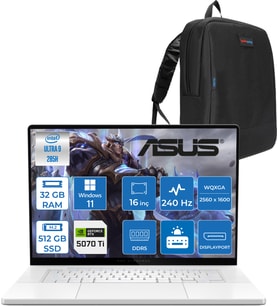 Asus Rog Zephyrus G16 GU605CR Intel Core Ultra 9 285H Aı 32GB 512GB SSD RTX5070TI-12GB 120W WIN11PRO 16" OLED 2.5k 240Hz 0.2ms 550 Nits Wqxga (2560 x 1600) Taşınabilir Bilgisayar WQR204112+ZETTAÇANTA