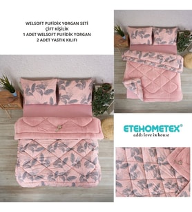 ETE HOMETEX ÇİFT KİŞİLİK LÜX WELSOFT YORGAN SETİ 195X215CM ARİNA PUDRA 8696474231889