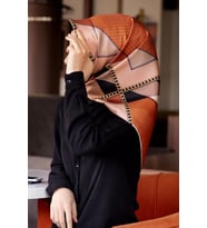 Vissona Tivil İpek Eşarp 17094-0004-0014 Turuncu  Karışık Desen