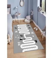 Dijital Baskılı Kaymaz Taban Yıkanabilir Kolay Temizlenir Modern Çocuk Odası Halısı NDÇ-HP-748 (Gri)