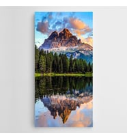 Göl Çam Ağaçları Dağlar Panoramik Kanvas Tablo