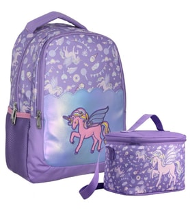 Cennec Nakışlı Unicorn Pegasus Desenli Kız Çocuk Lila İkili Çanta ve Beslenme Seti - SETUMT5027B