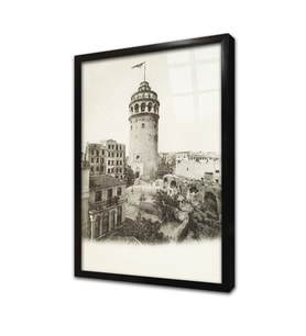 İstanbul Eski Galata Çerçeveli Cam Tablo