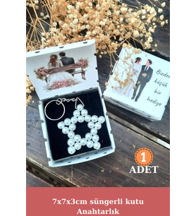 Gelin Damat Kutulu Hediyelik İnci Anahtarlık - Kına Hediyesi  - Nikah Hediyesi 