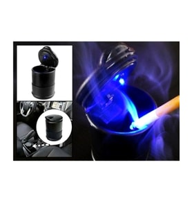 Universal Kül Tablası Kapaklı Led Işıklı Kokusuz Küllük Siyah