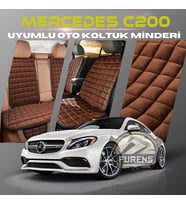 Mercedes C200 Kahverengi Renk Tay Tüyü Cepli & Terletmez Sırtlı Oto Koltuk Minder Seti - Koltuk Koruma Kılıfı (ÖN & ARKA TAM SET)