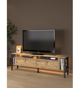 Roma Led Işıklı  Özel Tasarım Metal Ayaklı Minifiksli Tv Ünitesi - Tv Sehpası 160 Cm