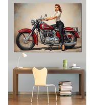 Motor Üzerinde Vintage Tarzda Kadın Dekoratif Kanvas - Mdf Ahşap Tablo
