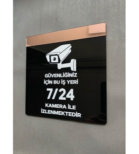 Yönline Rosegold Aynalı Güvenlik Kamerası Uyarı Levhası