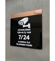 Yönline Rosegold Aynalı Güvenlik Kamerası Uyarı Levhası