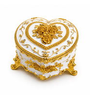 Kalp Şeklinde Mücevher Kutusu Gold İşlemeli Kristal Taşlı Takı Kutusu 6x9 cm 5 Renk Seçeneği