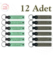 Yeşil & Kül Gri, Bebek Doğum Partilerine Sürpriz, 12’li Set, İsim Ve Mesaj Yazılı Deri Hatıra