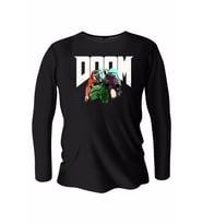 Doom Baskılı Uzun Kollu Bisiklet Yaka Erkek Siyah T-Shirt