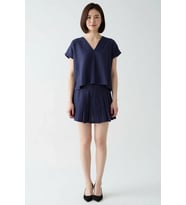 Kadın Keten Bluz Etek Takımı V Yaka Reglan Kol Mini Dokuma Rahat Günlük Kombinli Set Modern Şık