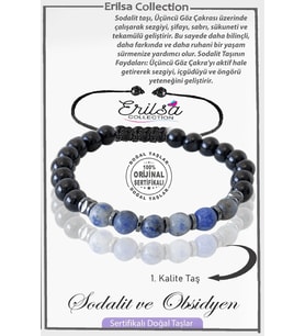 Sertifikalı Gerçek Obsidyen - Hematit - Sodalit Taşı Bileklik (Mavi)