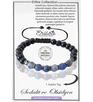 Sertifikalı Gerçek Obsidyen - Hematit - Sodalit Taşı Bileklik (Mavi)