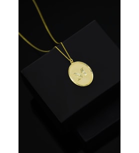 925 Ayar Gümüş Gold Kaplama M Harfli Plaka Kolye