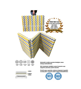 Katlanır Yer Yatağı Ve Tek Kişilik Sünger Katlanır Minder Yatak 70x180 Cm 6 Cm-SARI GRİ ZİKZAK