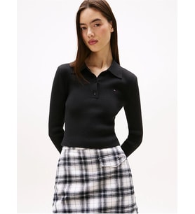 Tommy Hilfiger TJW Klasik Polo Uzun Kollu Kadın Siyah Kazak DW0DW21829BDS
