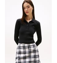 Tommy Hilfiger TJW Klasik Polo Uzun Kollu Kadın Siyah Kazak DW0DW21829BDS