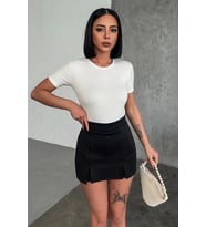 Rahat Ve Şık Kısa Kollu Bisiklet Yaka Likralı Viskon Penye Body Ekru