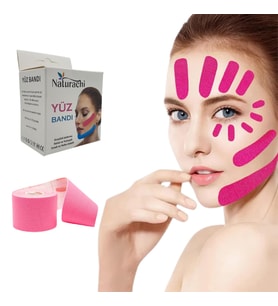 Beauty Tape Yüz Yogası İçin Face Tape Yüz Germe Bandı Pembe Renk