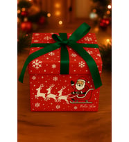 Yılbaşı Hediye Kutusu Kırmızı Noel Baba Geyikli - Hediye Paketi - Yılbaşı Süsü - Kurdele Dahil