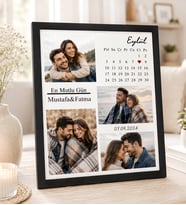 Kişiye Özel Masaüstü Takvim Tarih İsim Tasarım 4 Fotoğraflı Ahşap Mdf Resimli Kolaj Çerçeve