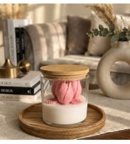 Mumelia Lale Demeti - Doğal Soya Cam Kavanoz Tasarım Mum - Pembe